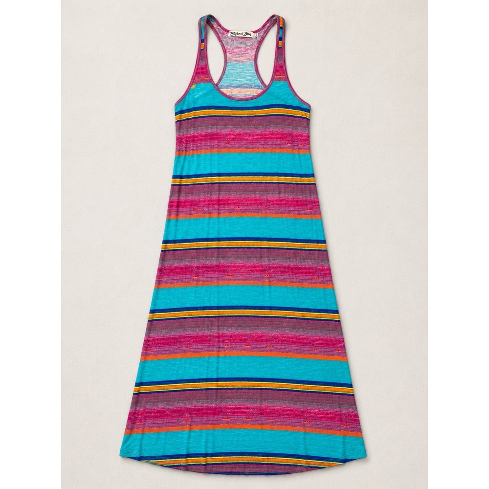 Michael Stars Womens Striped Racerback Maxi Dress Turquoise Pink Orange OS 3805Y